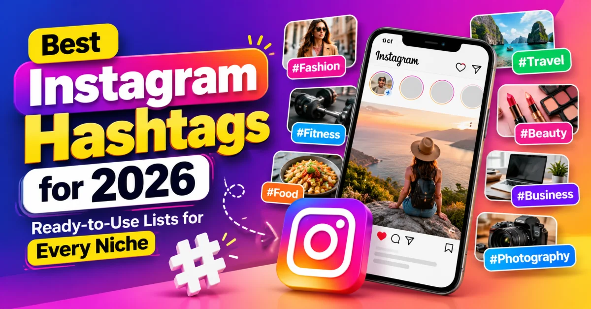 Best Instagram hashtags for 2026 with ready-to-use hashtag lists for fashion, fitness, food, travel, beauty, business, and photography niches.