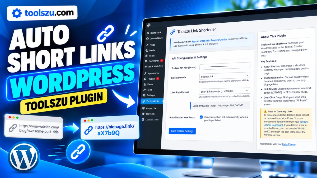 WordPress link shortener plugin generating short links automatically using Toolszu Creator