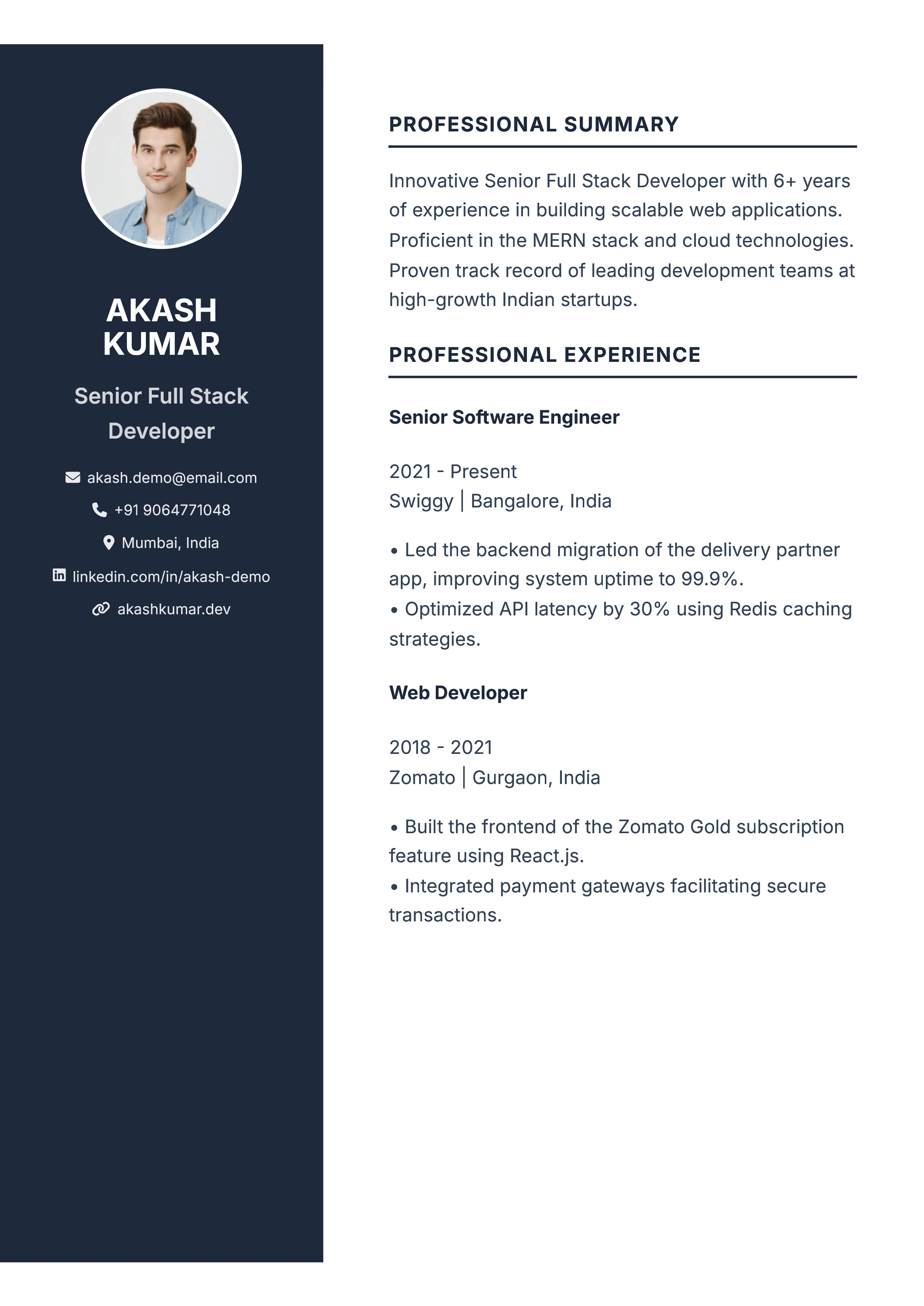 Minimalist Two-Column Resume Template with Sidebar