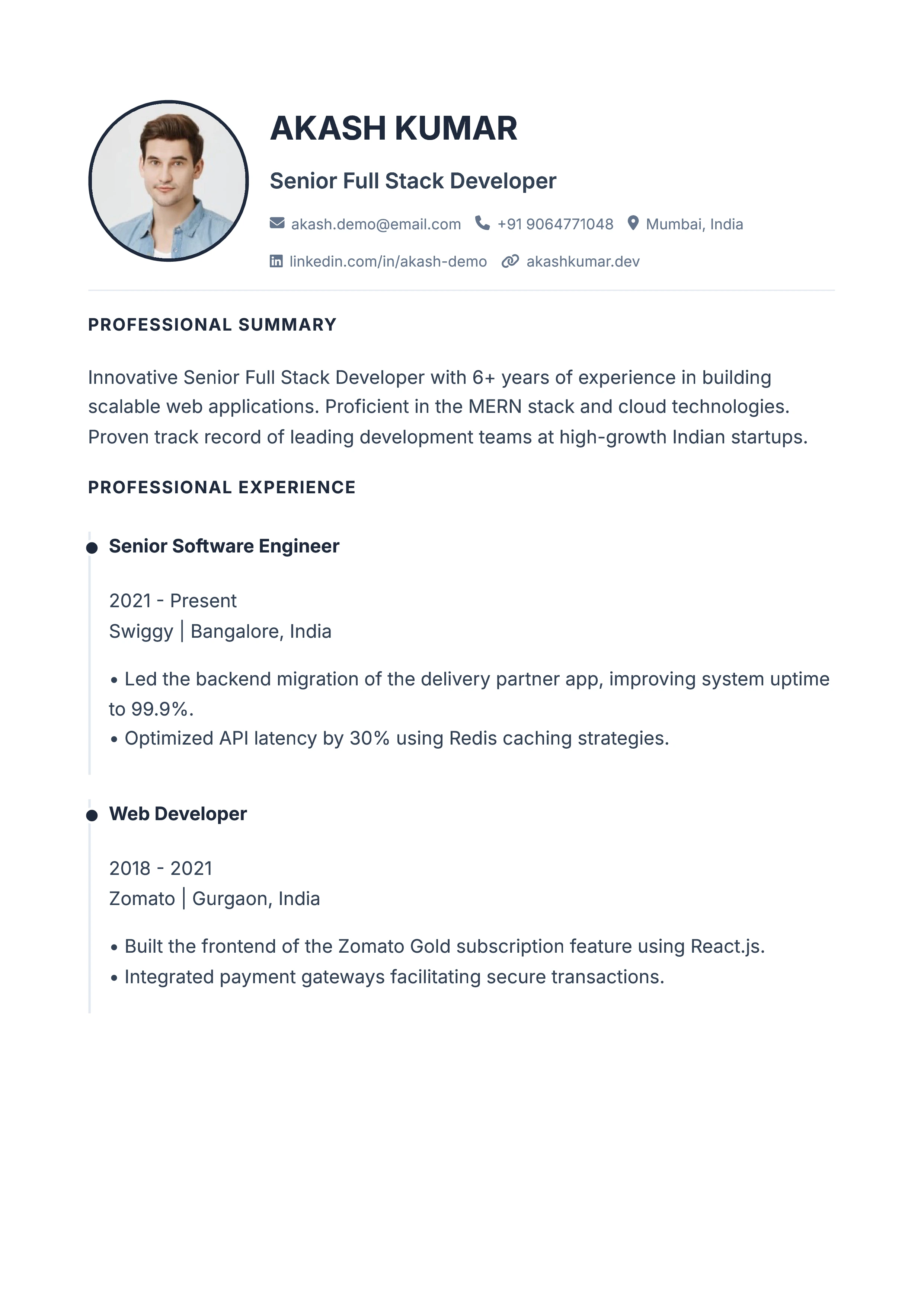Timeline Rail Professional Resume Format