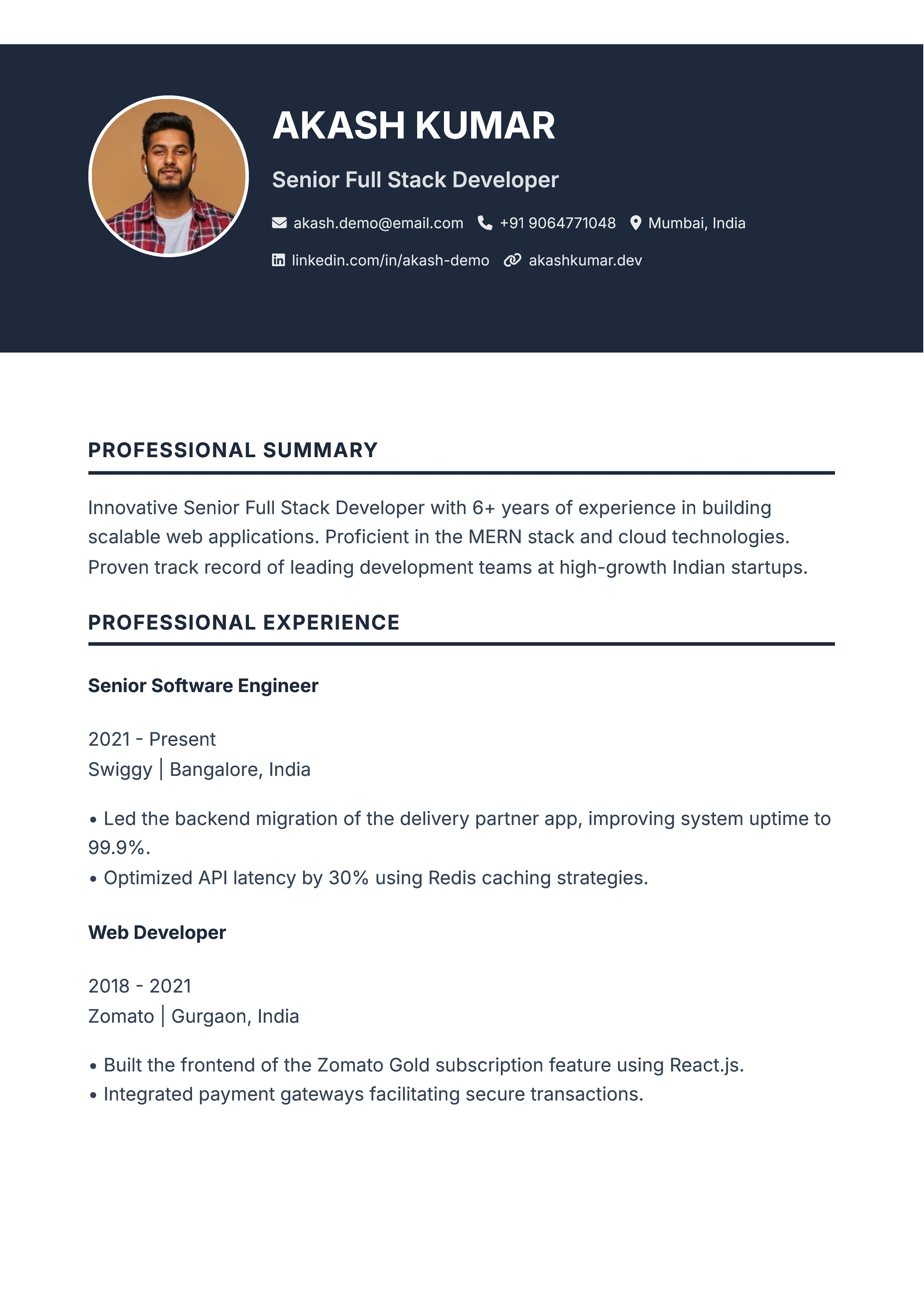 Bold Header Resume Template with Dark Background Block